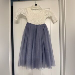 Periwinkle flower girl dress (blue-grey) with white lace size 2t